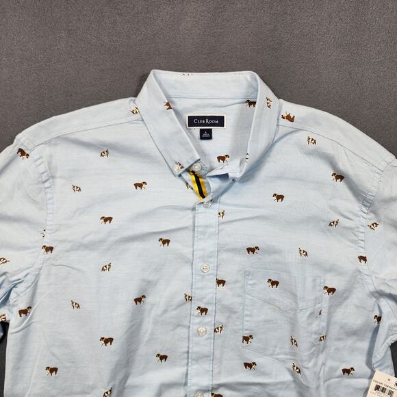 Club Room Mens Shirt Large Blue Dogs Bulldog Novelty Long Sleeve Button Up NEW - Picture 9 of 16